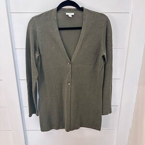 J JILL XS Linen blend olive green lightweight coastal 3 button cardigan classic